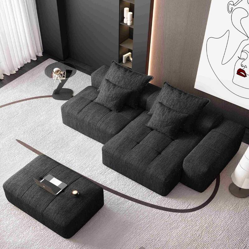 Modern 127.56" Oversized Modular Sectional Sofa with Ottoman Chenille Fabric