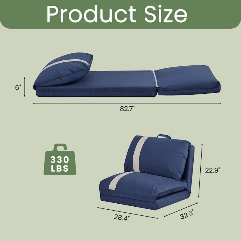 Floor Sofa Bed with 6-Position Adjustable, Sleeper Sofa with 5-Second Foldable, Upholstered Bean Bag Base & Pillow