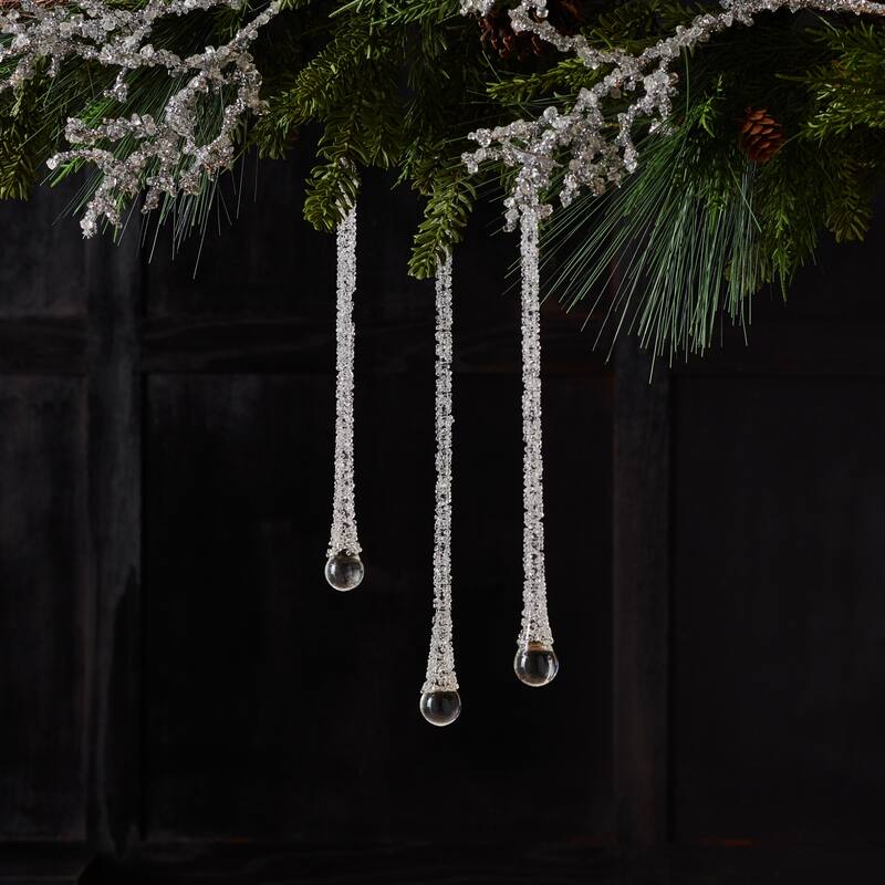 Clear Beaded Glass Icicle Drop Ornament (Set of 6)