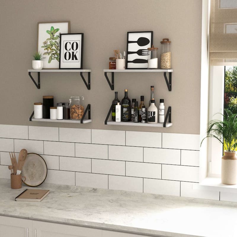 Wallniture Ponza 17"x4.5" Wood Shelves for Farmhouse Decor, Wall Bookshelves, Decorative Shelf, Custom Finish and Piece Options - 15 Pieces White