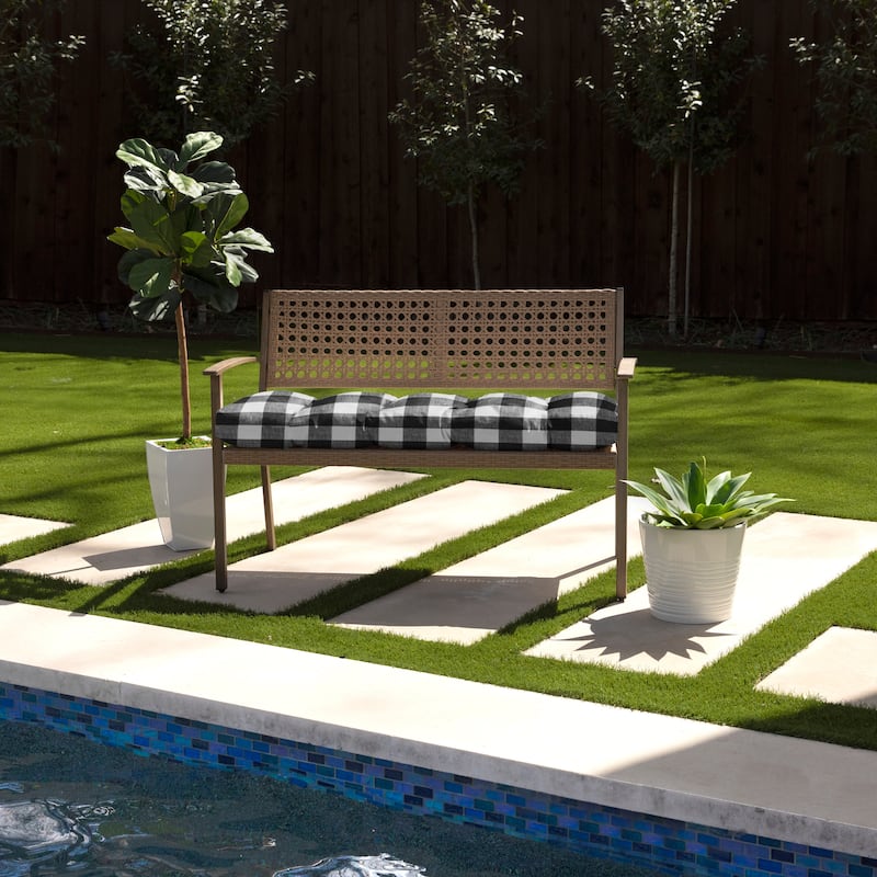 Sorra Home Buffalo Plaid Indoor/Outdoor Tufted Bench Cushion - 37 x 17 x 2 - Black