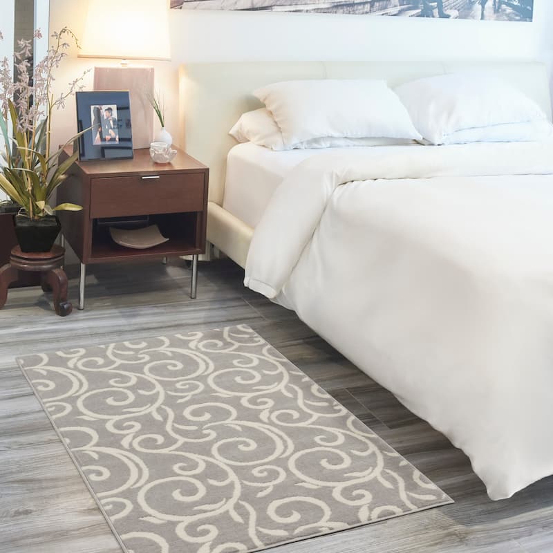 Nourison Grafix Farmhouse Country Scroll Transitional Area Rug - 3' x 5' - Grey - Rectangle