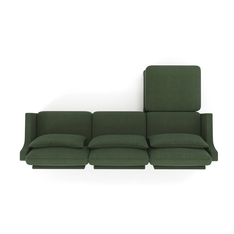 105.9" Chenille 3-Seater Sofa with 2 Movable Ottomans, High-Resilience Sponge and Solid Wood Base