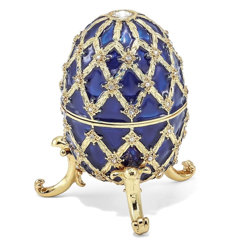 Curata Pewter Crystals Gold-Tone Enameled Grand Royal Blue (Plays Unchained Melody) Musical Egg on 18 Inch Necklace