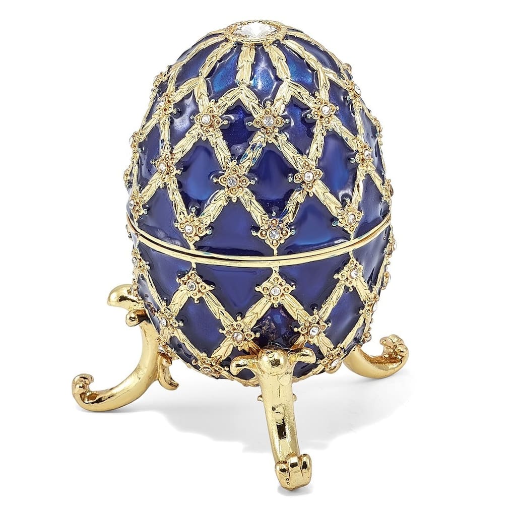 Curata Pewter Crystals Gold-Tone Enameled Grand Royal Blue (Plays Unchained Melody) Musical Egg on 18 Inch Necklace