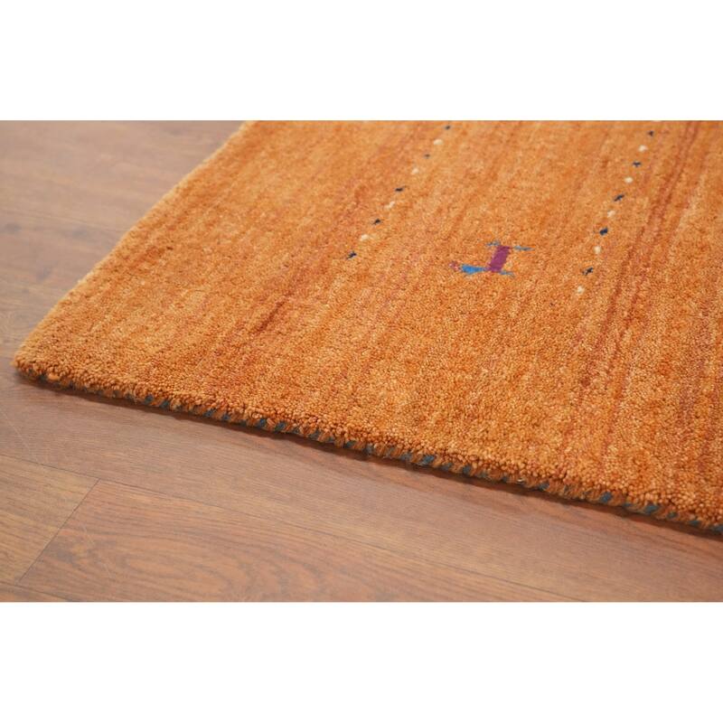Hand Knotted Oriental 100% Wool Carpet Tribal Animal Pictorial Oranges & Rust Gabbeh Area Rug - 8' 0'' X 8' 2''