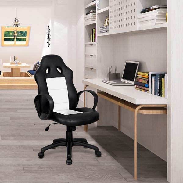 Costway High Back Race Car Style Bucket Seat Office Desk Chair Gaming Chair White Overstock 17920312