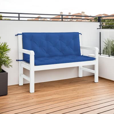 Claire Outdoor Cushion for Bench, Button Tufted Blue Fabric, 47 Inch