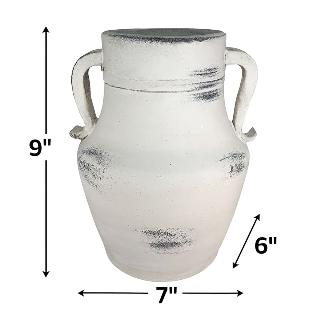 Barrel Shaped Bohemian Ceramic Urn with White Wash Finish Decor