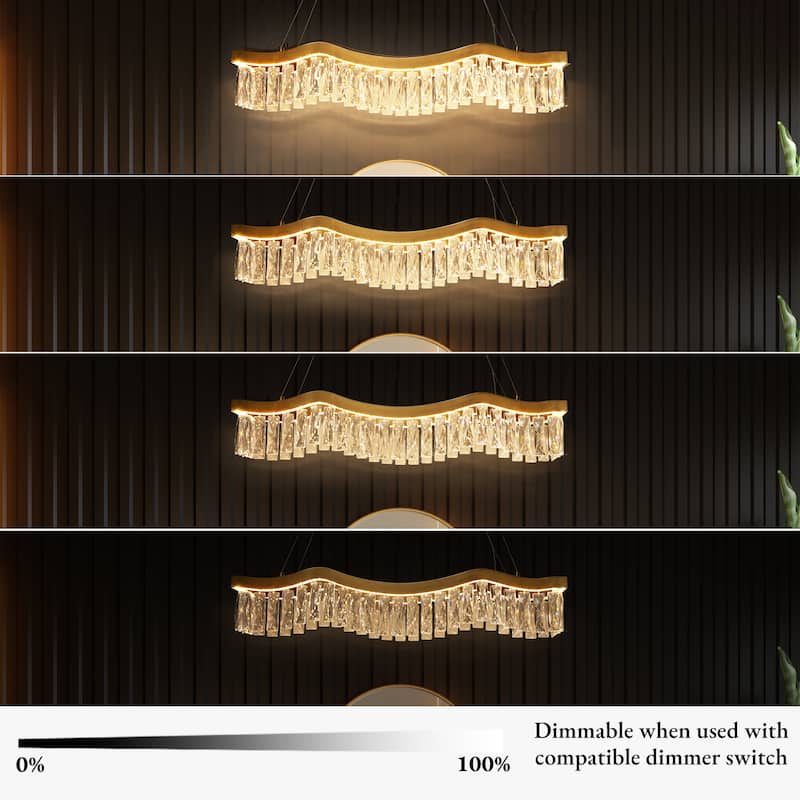 Modern 1-Light LED Crystal Chandelier Island Lights for Dining Room - W 33.5" x H 9" x D 7.9"