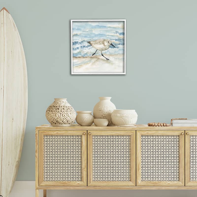 Stupell Sandpiper Striding Shore Framed Giclee Art Design By Nan