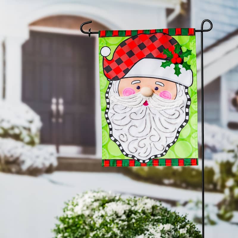 Santa Claus with Holly Garden Applique Flag