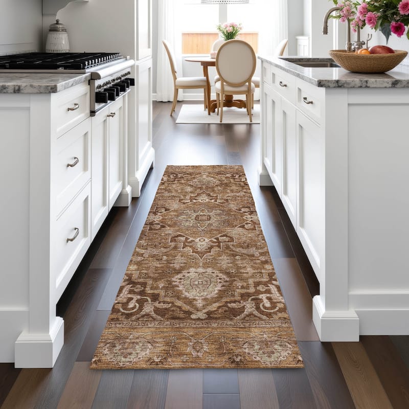 Machine Washable Indoor/Outdoor Traditional Medallion Chantille Rug