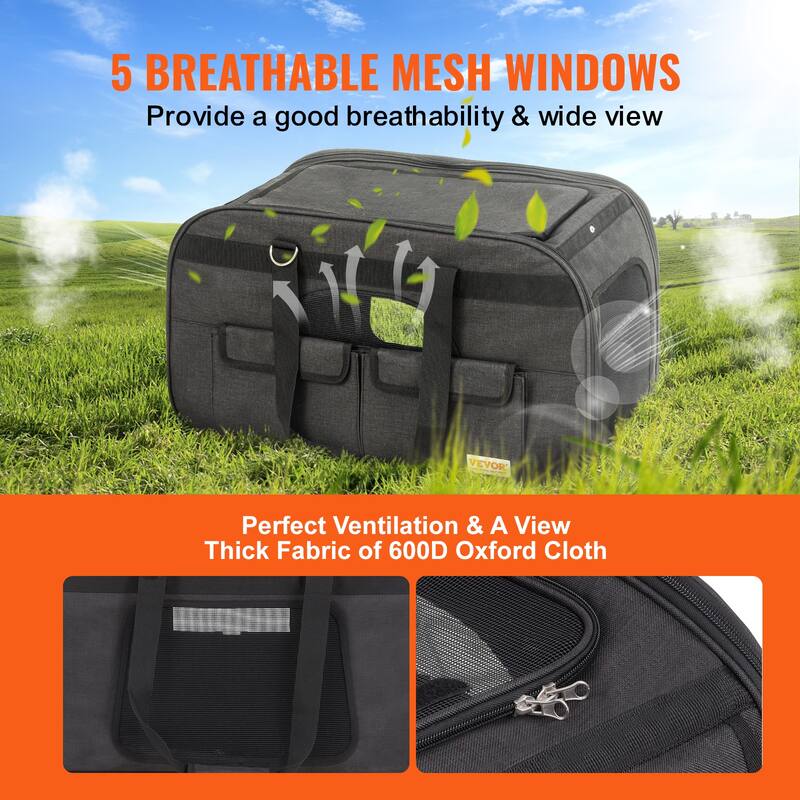 VEVOR Cat Carrier with Wheels Rolling Pet Carrier with Telescopic Handle and Shoulder Strap