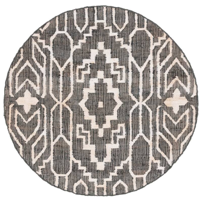 SAFAVIEH Natural Fiber Erla Boho Jute Rug - 6' Round - Black/Ivory