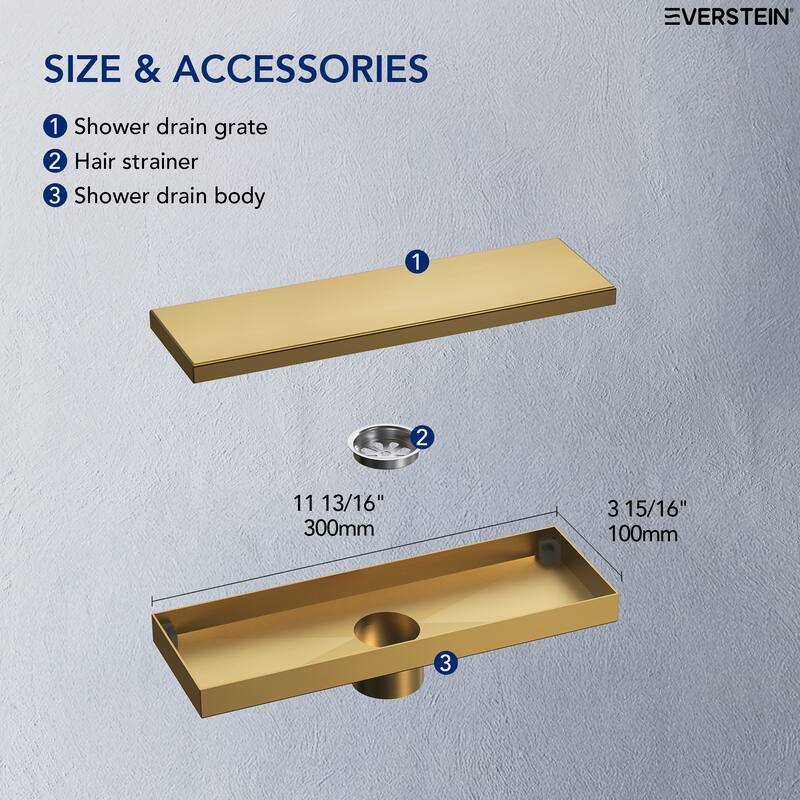 12-inch Linear Shower Drain With Solid Cover in Stainless Steel