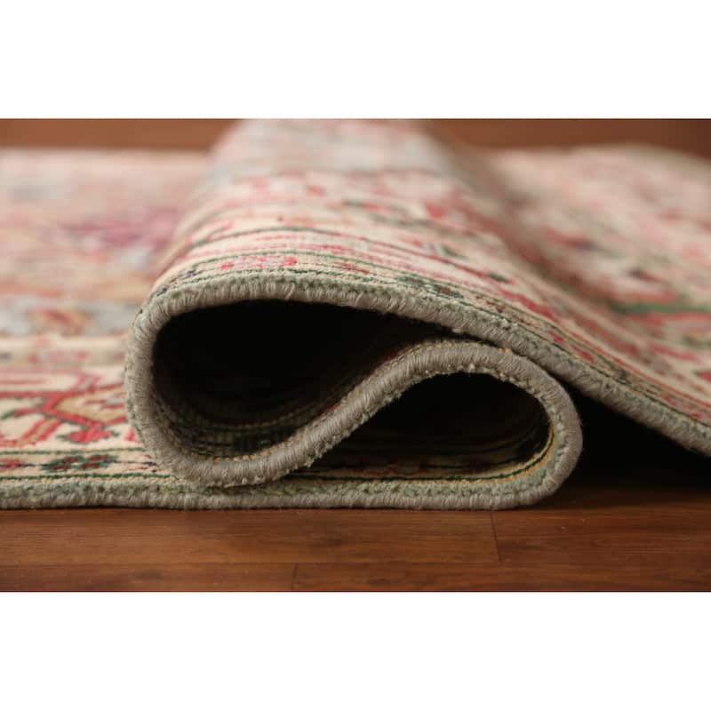 Light Blue Medallion Heriz Serapi Indian Rug Hand-Knotted Wool Carpet - 7'11" x 9'10"