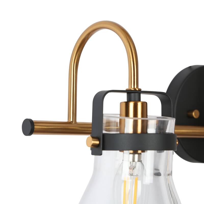 Mutch Modern Farmhouse 3-light Brass Bathroom Vanity Light Industrial Glass LED Dimmable Wall Sconce - L 23.6"* D 8.3"* H 9.8"