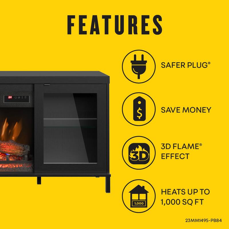 duraflame® Electric Fireplace TV Stand with Modern LED Lights and Storage, Black