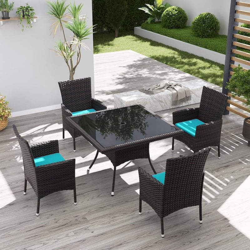 Kullavik Outdoor Dining Set, Rattan Patio Furniture Dining Table & Chairs