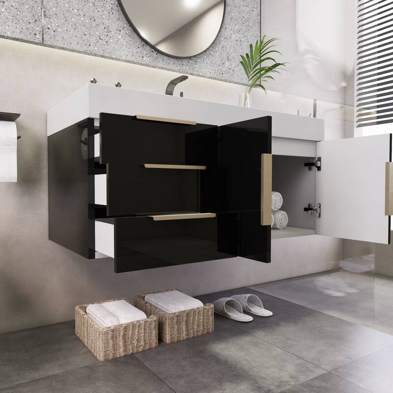 Noble 42" Wall Mounting Vanity (L Drawer) with Reinforced Acrylic Sink