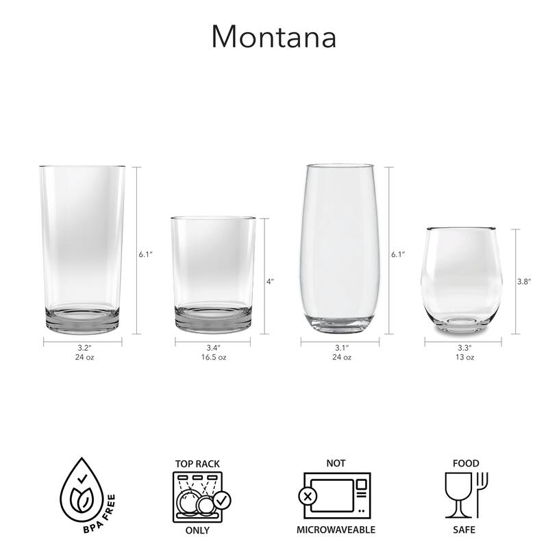 Abode Homewares Montana Heavy Base DOF, Clear, 16.5 oz. Set of 6