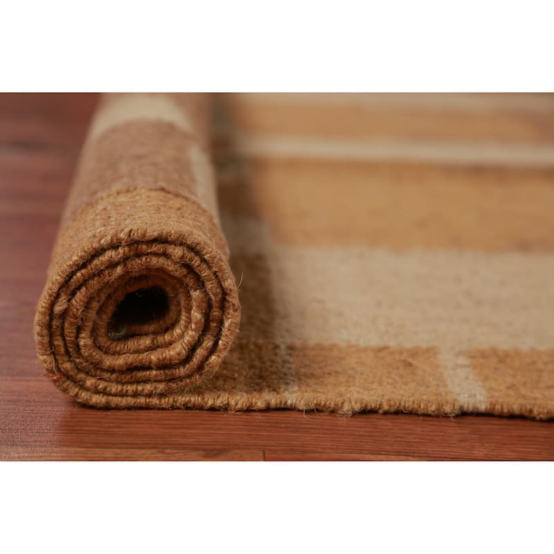 Hand Woven Oriental 100% Jute Carpet Southwestern Modern Brown Kilim Area Rug - 10' 2'' X 8' 3''