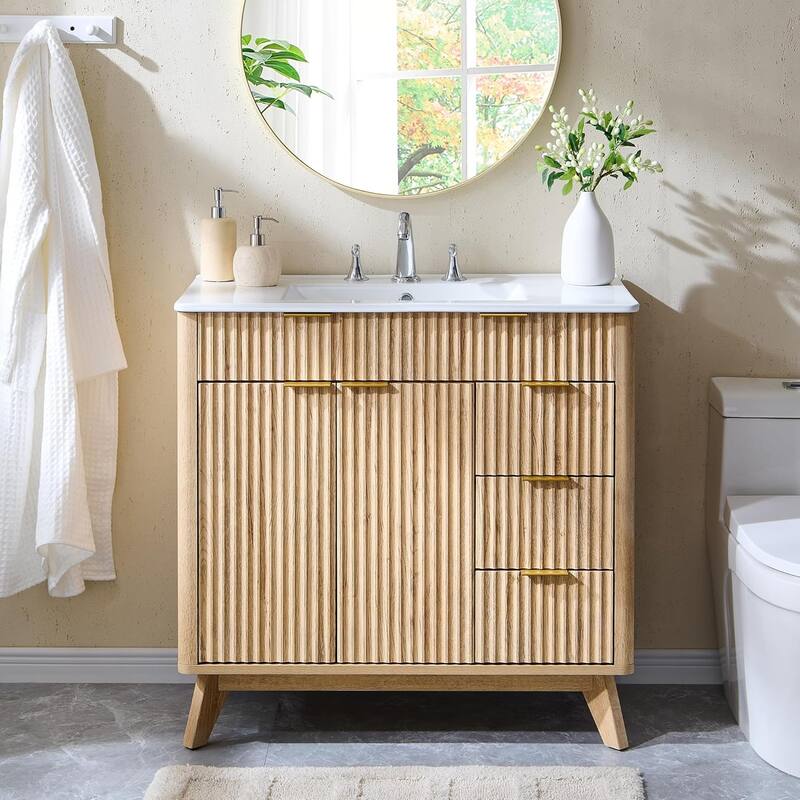 36" Fluted Bathroom Vanity with Sink Combo，Modern Bathroom Cabinet