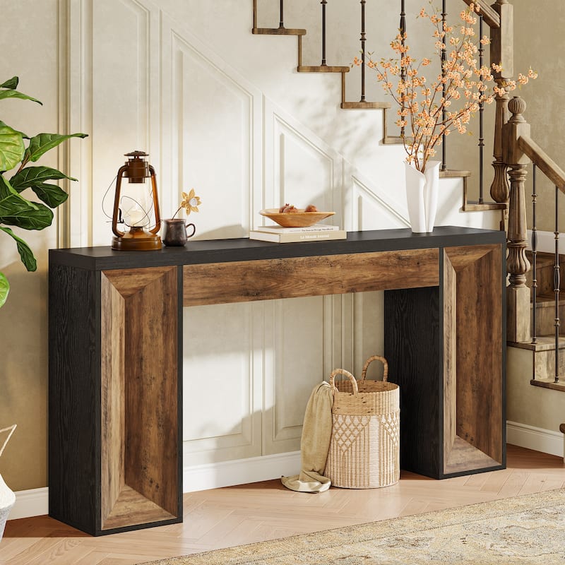 63-Inch Farmhouse Console Table for Entryway, Dual-Tone Sofa Table for Living Room - 62.99" L x 11.81" W x 31.69" H