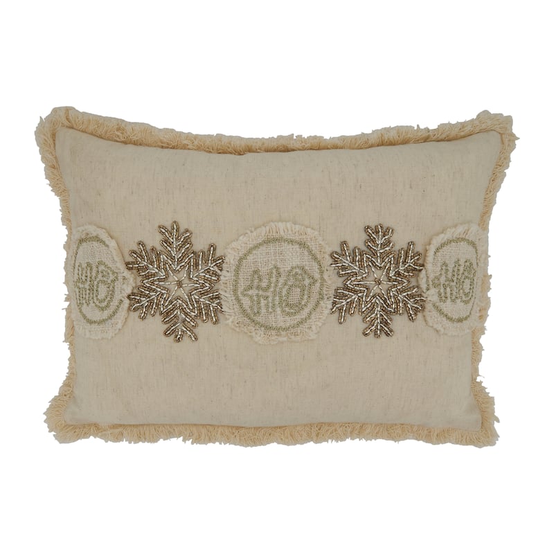 Embroidered Pillow With Ho Ho Ho Snowflake Design - Feather Down