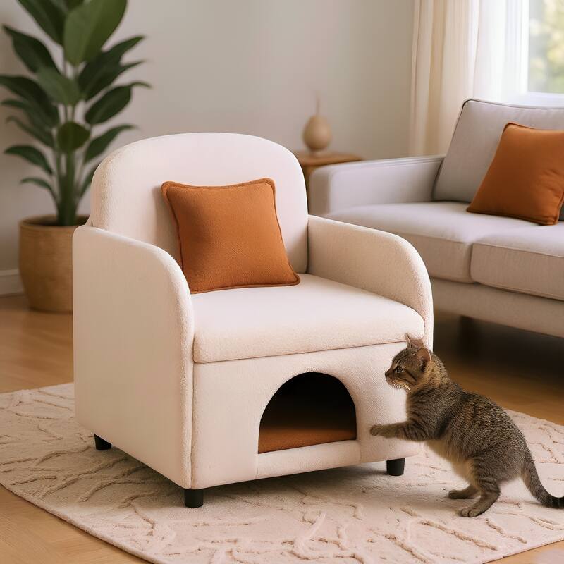 Furniture Style 2 in 1 Pet Friendly Fluffy Fabric Sherpa Upholstered Leisure Armchair with Lumbar Pillow