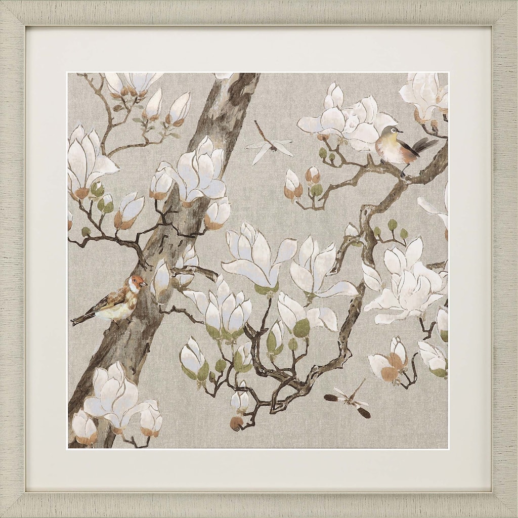 Magnolia Bloom Framed Art Giclee Under Glass - White