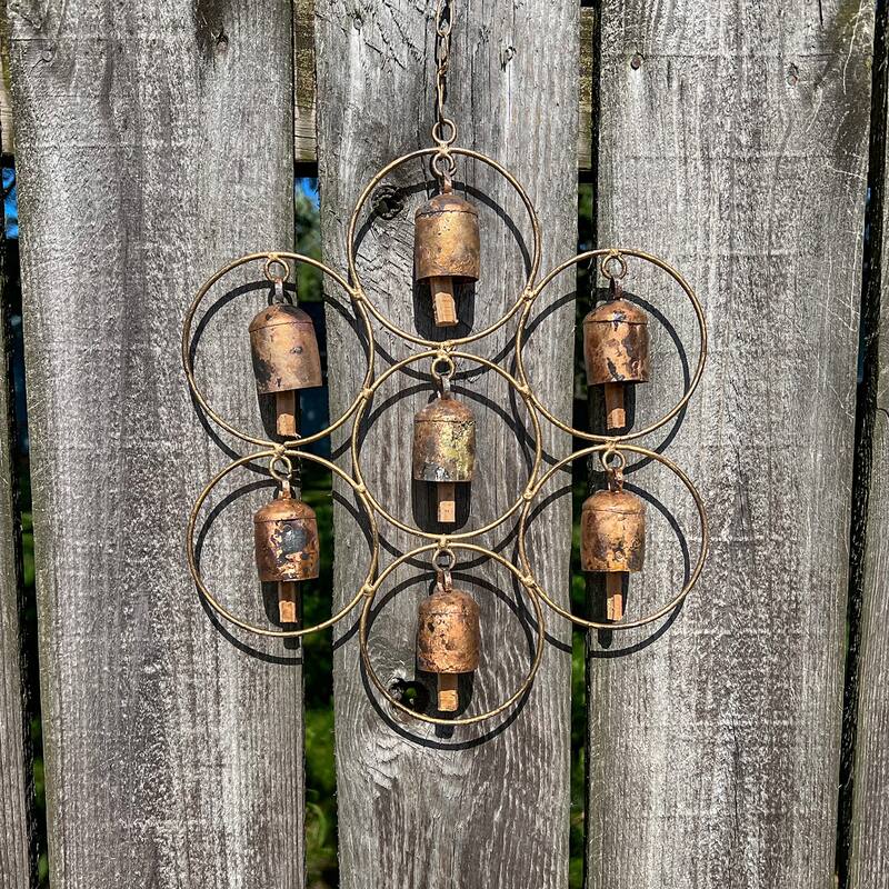 Handmade Handcast Recycled Iron Garden Chime with Seven Bells