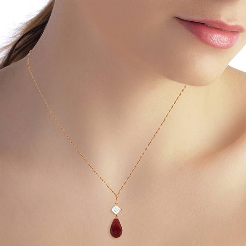 9.3 Carat 14K Solid Gold Gemstone Necklace Elegant White Topaz Ruby
