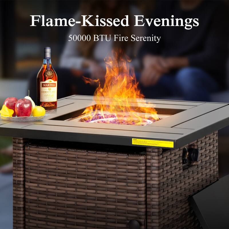 9-Seat Patio Furniture Wicker Rattan Outdoor High-back Sectional Sofa Conversation Set with Firepit Table