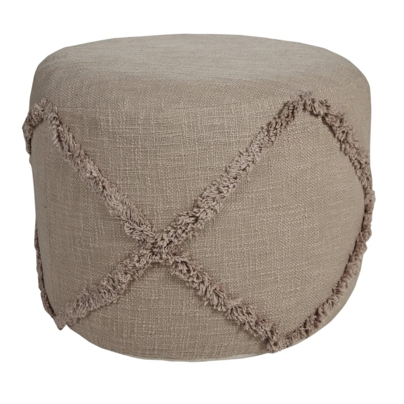 18-Inch Cotton Cylinder Pouf Ottoman for Floor Seating and Footrest