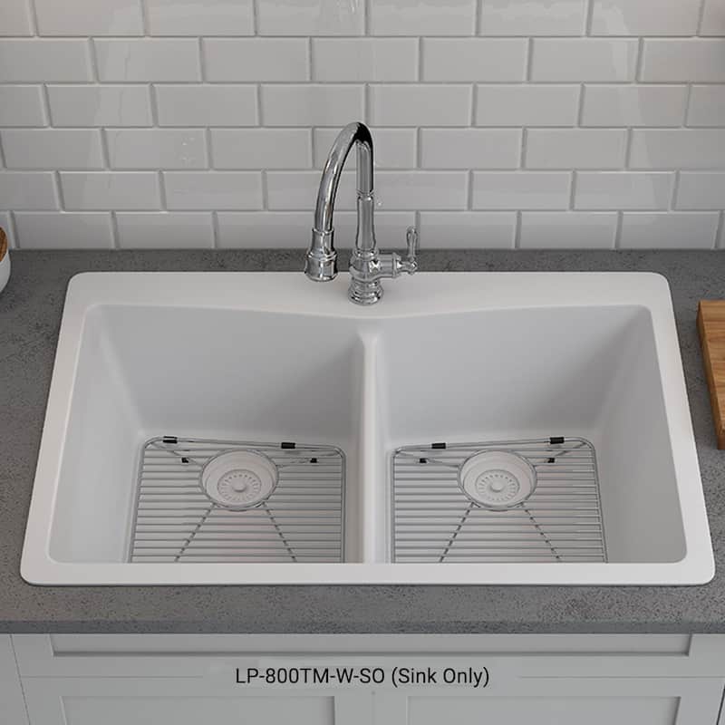 33 Inch Lexicon Platinum Quartz Composite Drop-in Undermount Double Bowl Galaxy White Kitchen Sink LP-800TM-W-SO