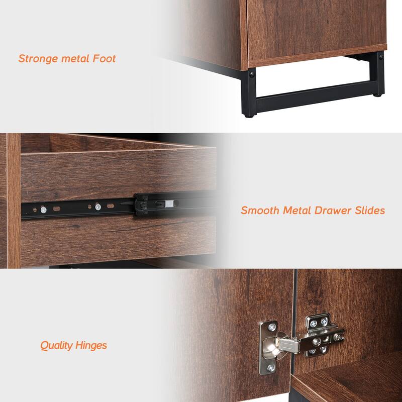 WAMPAT Modern Nightstand with 1 Drawer & 1 Storage Cabinet, Farmhouse Bedside Table with 2 Open Door forBedroom