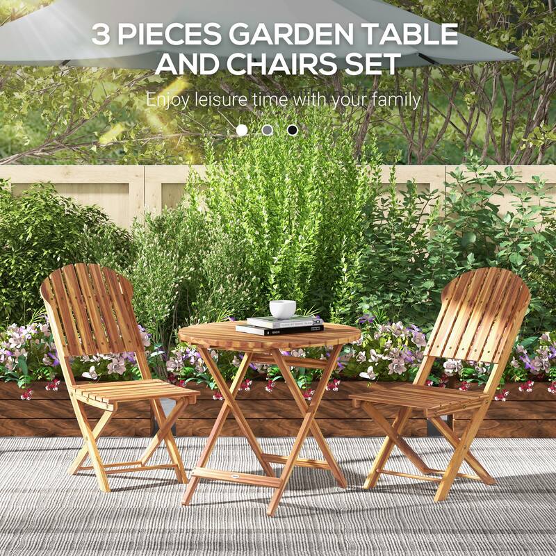 Outsunny 3-Piece Acacia Wood Bistro Set, Foldable Bistro Table and Chairs, Outdoor Bistro Set for Garden, Backyard, Balcony