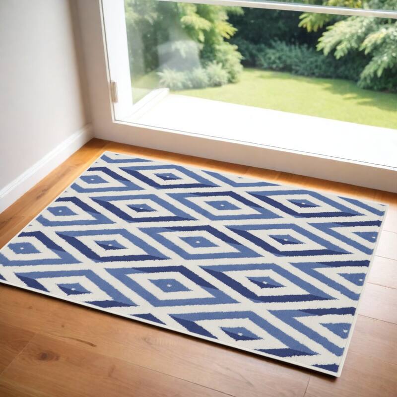 Fowa Power Loomed Geometric Modern Stain Resistant Area Rug By HomeRoots - 60' X '36' X '0.39 - 60' X '36' X '0.39 - Oxford Blue - Rectangle