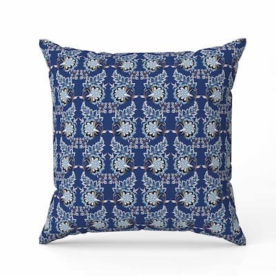 Botanical Bouquet Faux Suede Reversible Throw Pillow Blue and Silver