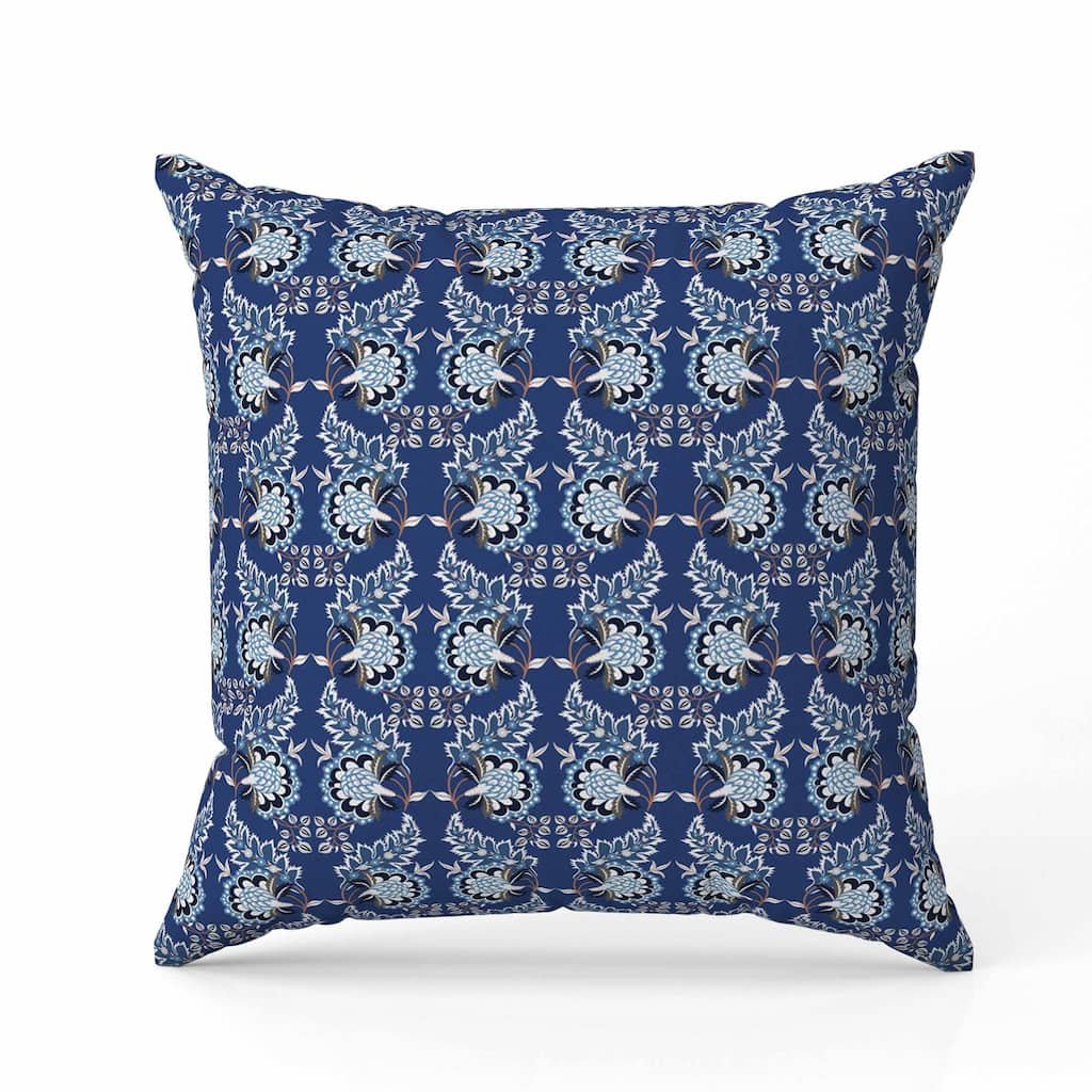 Botanical Bouquet Indoor/Outdoor Reversible Throw Pillow Blue and Silver