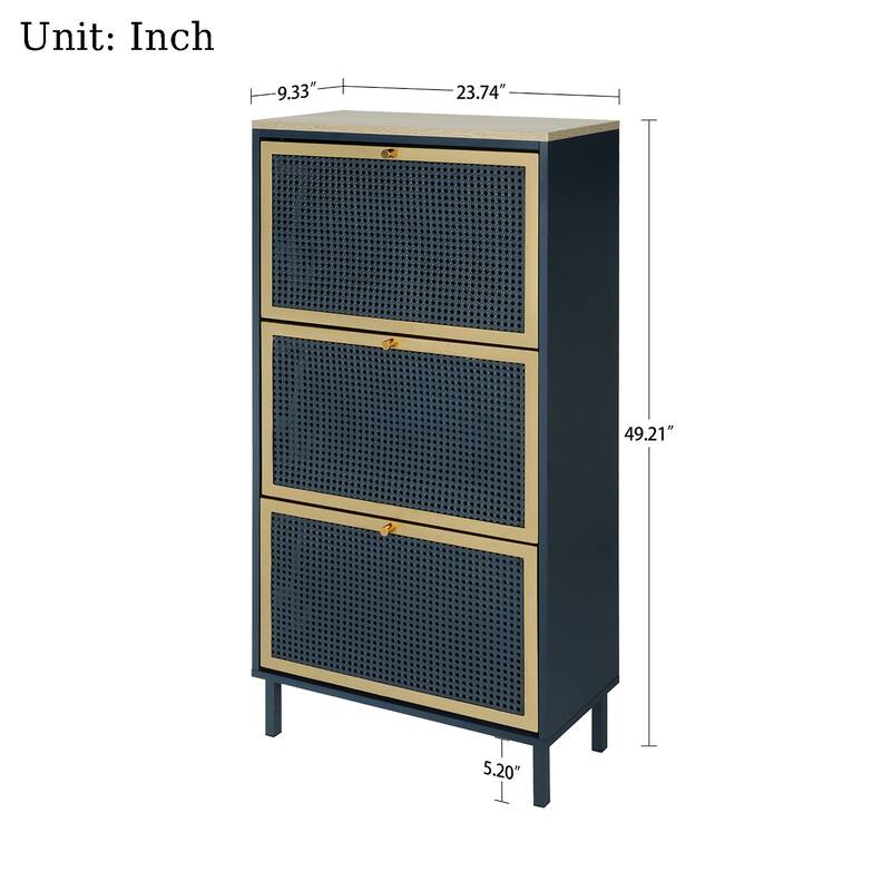 Bohotic Mid-Century Modern Style 3 Flip Drawers Shoe Cabinet Free Standing Shoe Rack for Home Office