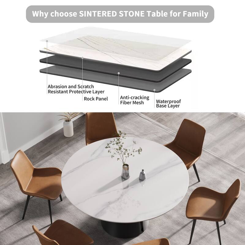 59.05"Modern artificial stone round carbon steel base dining table-can accommodate 6 people
