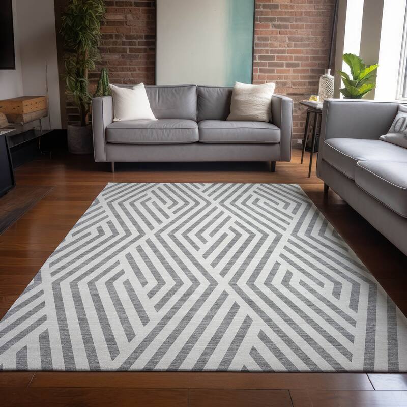 Alnaz Sleek Geometric Weather Resistant Blended Style Outdoor Rug