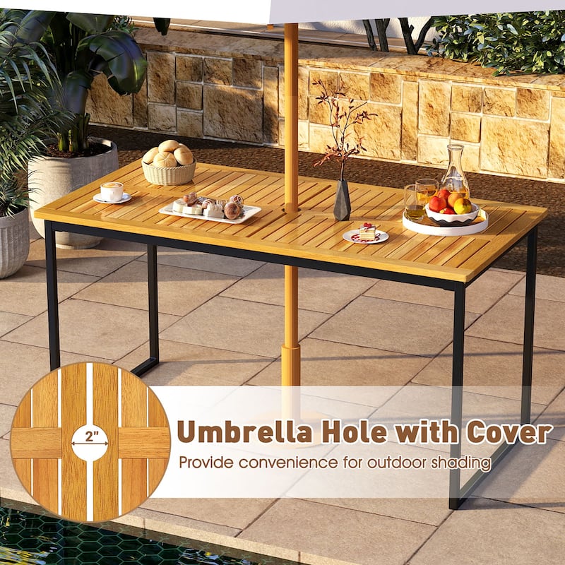 Gymax 3 PCS Outdoor Dining Set for 6 w/Acacia Wood Tabletop Metal