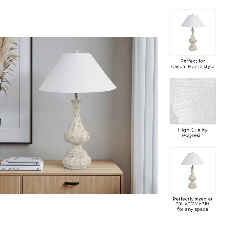 Table Lamp Resin Polyresin Fabric Linen Casual Style for Home Office Bedroom Living Room - 31" White - 20" x 20" x 31"