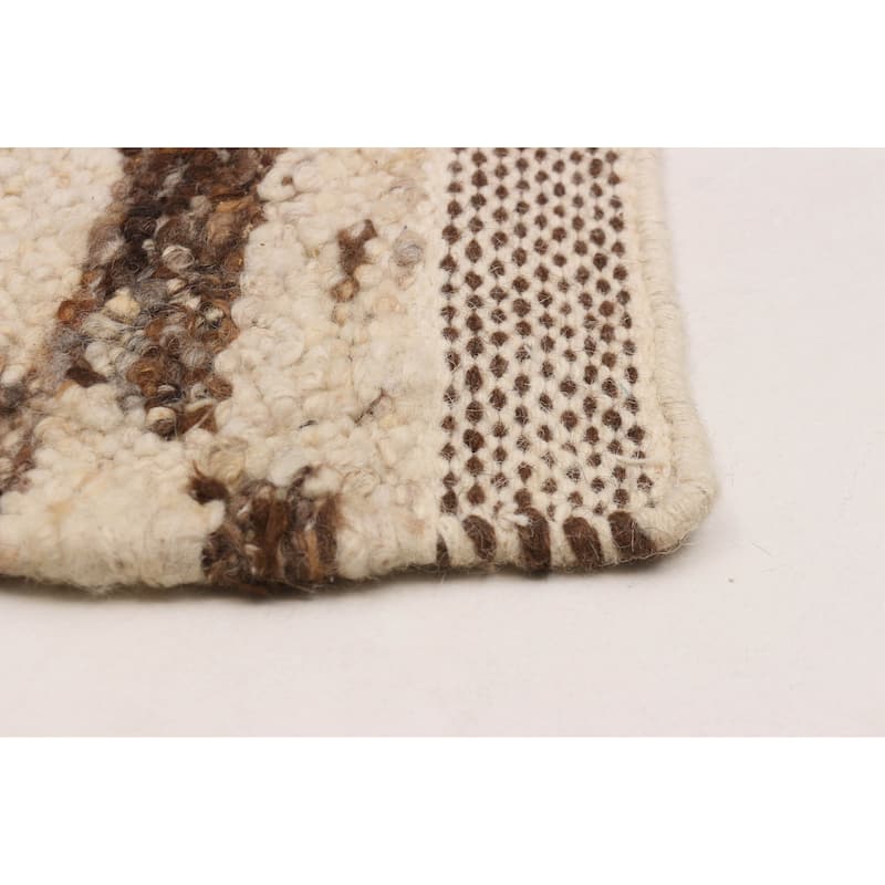 ECARPETGALLERY Flat-Weave Marrakech Brown, Cream Wool Kilim - 5'4 x 8'1