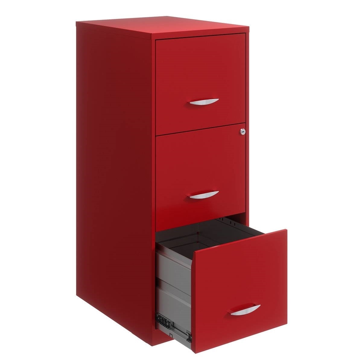 Red Metal Steel 3 Drawer Filing Cabinet with Lock and Smooth Glide