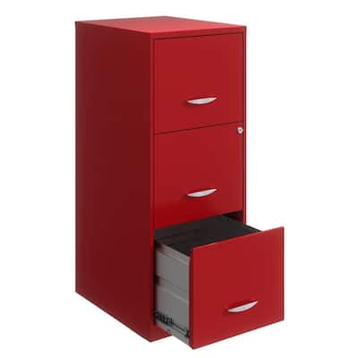 Red Metal Steel 3 Drawer Filing Cabinet with Lock and Smooth Glide